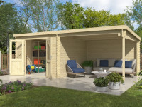 Gartenhaus Blockbohlenhaus Orlando Exklusiv 28 mm naturbelassen mit 3 m Anbau Gartenhaus Blockbohlenhaus Orlando Exklusiv 28 mm naturbelassen mit 3 m Anbau