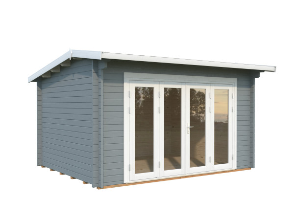 Gartenhaus Ines 11,1 m² Bifold 44 mm hellgrau/weiß
