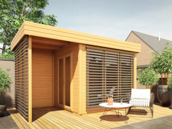 Gartenhaus Homeoffice Ivar 28 mm naturbelassen mit 164 cm Anbau