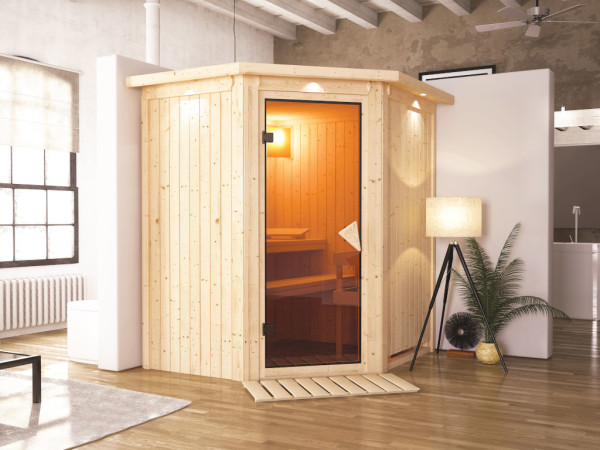 Sauna Systemsauna Taurin mit Dachkranz