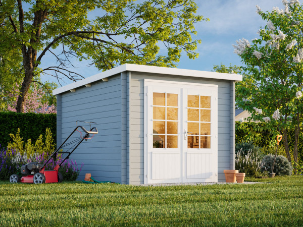Gartenhaus Ella 6,9 m² 28 mm hellgrau/weiß