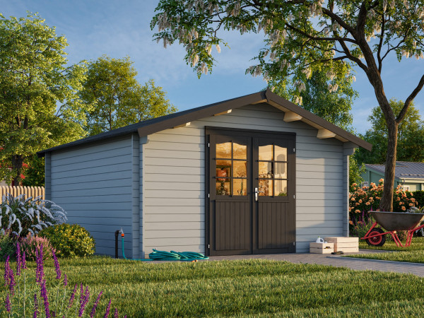 Gartenhaus Lotta 13,9 m² 34 mm hellgrau/anthrazit