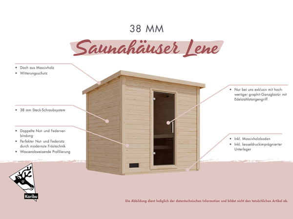 Saunahaus Lene 6, 38 mm, terragrau mit Glastür