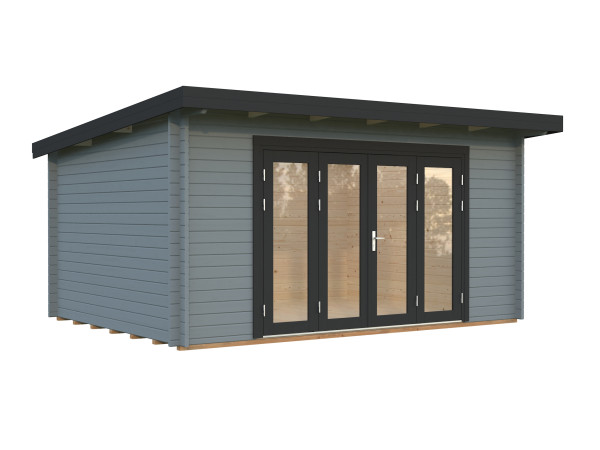 Gartenhaus Lea 14,2 m² Bifold 44 mm hellgrau/anthrazit