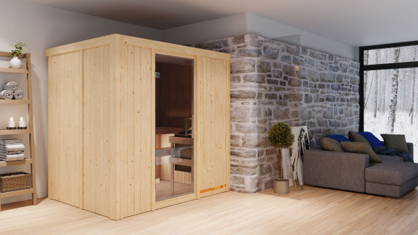 Sauna Systemsauna Bodin, inkl. 9 kW Bio-Ofen mit externer Steuerung