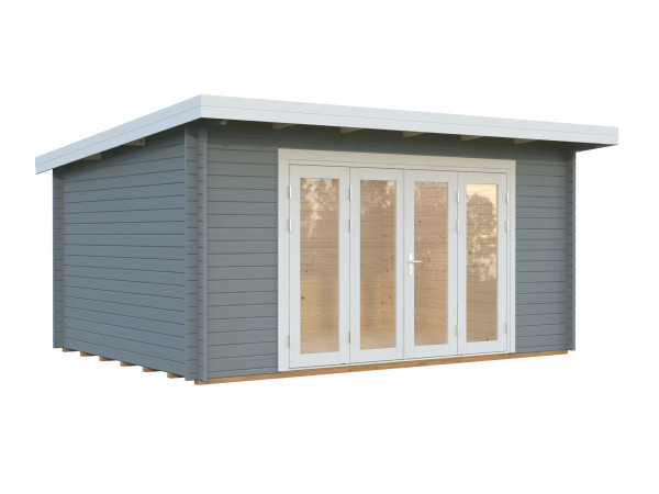 Gartenhaus Lea 14,2 m² Bifold 44 mm hellgrau/weiß
