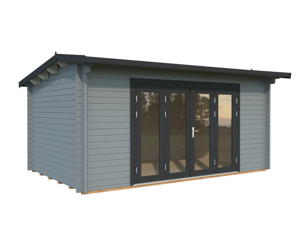 Gartenhaus Ines 13,7 m² Bifold 44 mm hellgrau/anthrazit