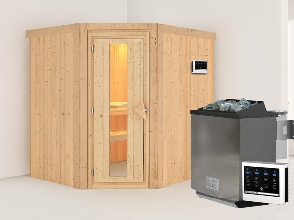 Sauna Systemsauna Siirin, inkl. 9 kW Bio-Ofen mit externer Steuerung