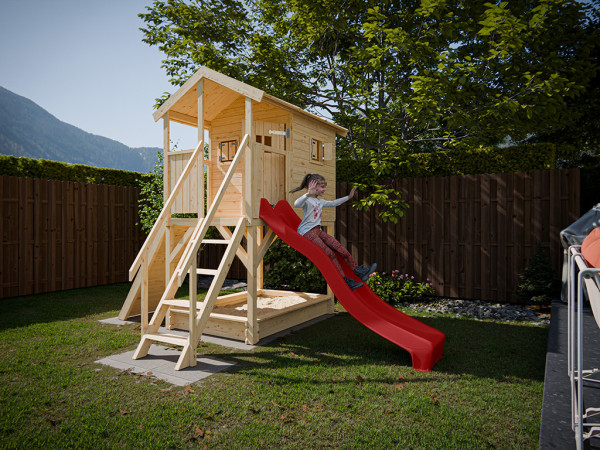 Stelzenhaus Nele naturbelassen inkl. Rutsche rot
