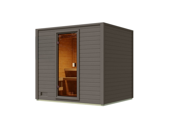 Gartensauna Lenchen 3 terragrau SPARSET mit 9 kW Bio-Ofen und ext. Steuerung