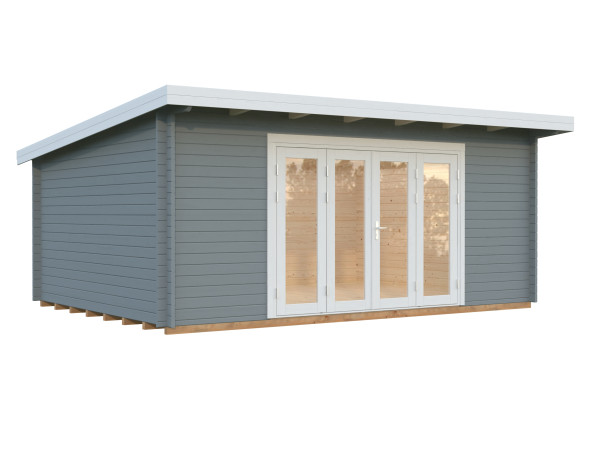 Gartenhaus Lea 19,4 m² Bifold 44 mm hellgrau/weiß