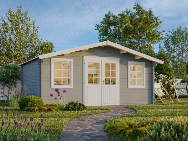 Gartenhaus Klara 17,0 m² 28 mm hellgrau/weiß