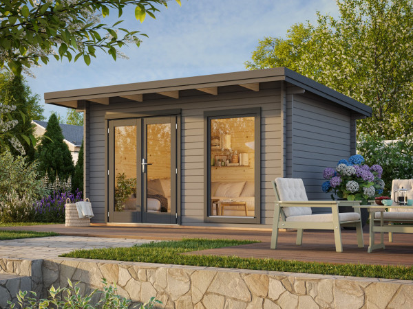 Gartenhaus Heidi 11,7 m² 44 mm dunkelgrau/anthrazit