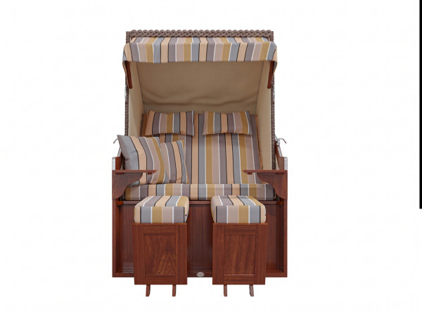 Strandkorb Römo, Design Streifen-Beige, inkl. Schutzhülle