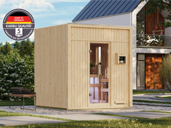 Saunahaus Avenal naturbelassen inkl. 9 kW Bio-Kombiofen ext. Steuerung