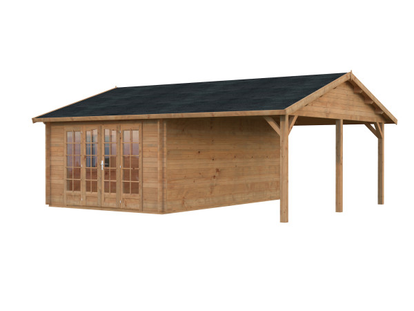 Gartenhaus Irene 19,0+16,2 m² 44 mm hellbraun