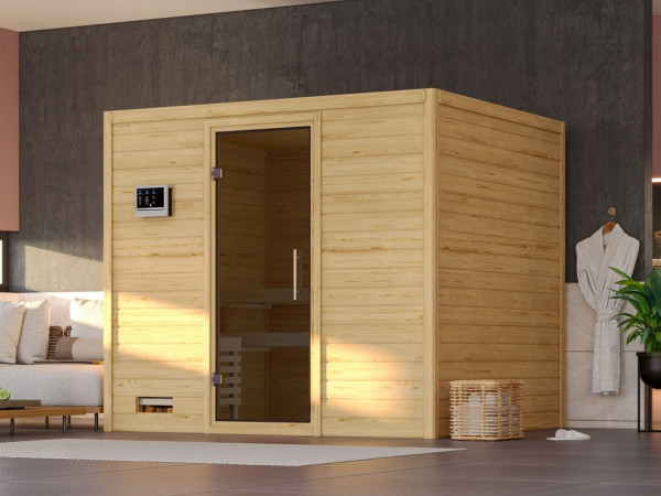 Massivholzsauna Sonara graphit Ganzglastür