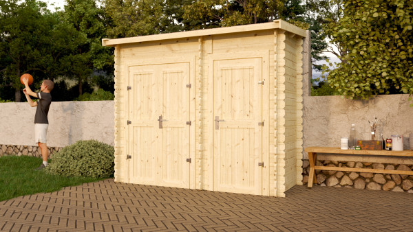 Gerätehaus Blockbohlenhaus Anbauschrank Barik 28 mm naturbelassen