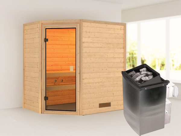 Sauna Massivholzsauna Jella, inkl. 9 kW Ofen mit integrierter Steuerung