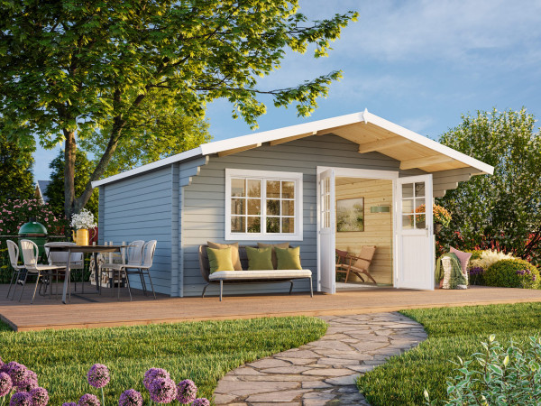 Gartenhaus Britta 19,7 m² 40 mm hellgrau/weiß