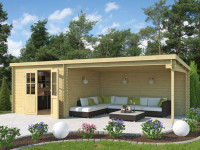 Gartenhaus Blockbohlenhaus St. Louis Exklusiv 28 mm mit 4 m Anbau Gartenhaus Blockbohlenhaus St. Louis Exklusiv 28 mm mit 4 m Anbau