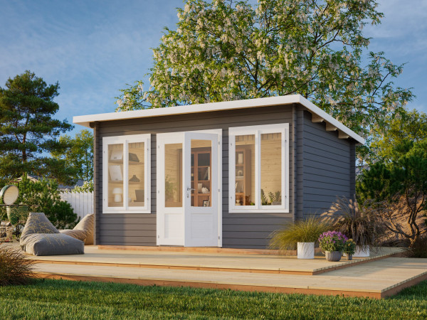 Gartenhaus Lisa 11,5 m² 34 mm dunkelgrau/weiß