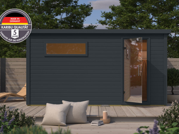 Saunahaus Hytti 6 mit Iso-Tür anthrazit inkl. 11 kW Saunaofen ext. Steuerung