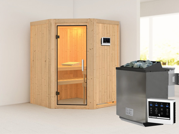 Sauna Systemsauna Larin, inkl. 9 kW Bio-Ofen mit externer Steuerung