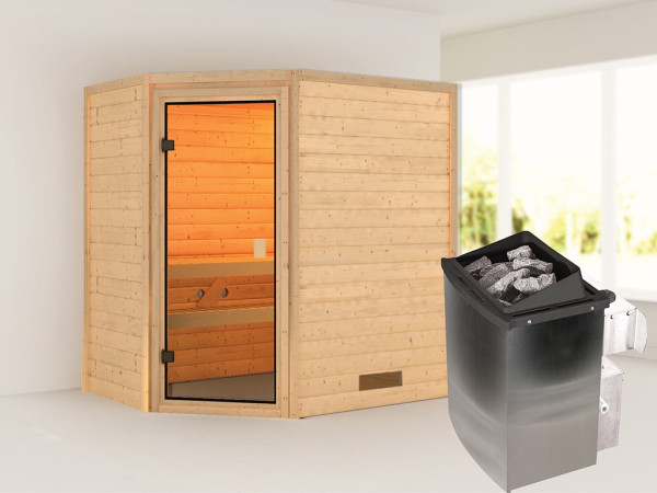 Sauna Massivholzsauna Svea, inkl. 9 kW Ofen mit integrierter Steuerung