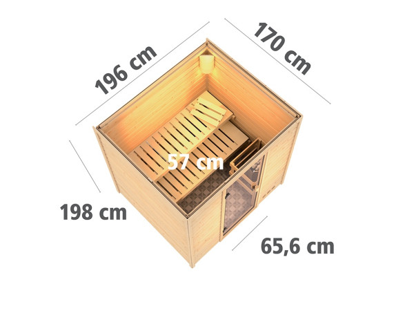 Sauna Massivholzsauna Anja, inkl. 9 kW Ofen mit externer Steuerung