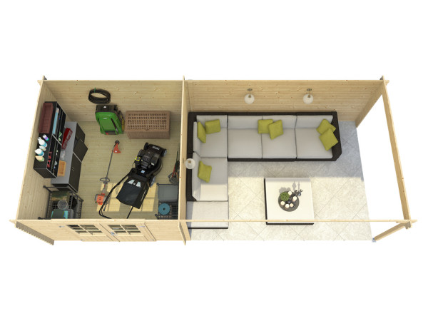 Gartenhaus Blockbohlenhaus St. Louis Exklusiv 28 mm mit 4 m Anbau