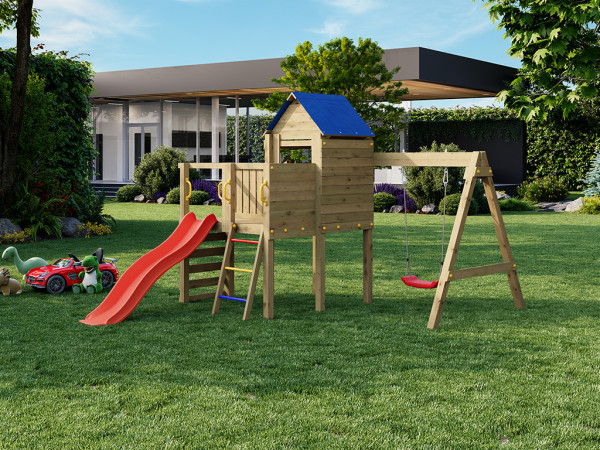 Spielturm Bibalu KDI inkl. Rutsche rot