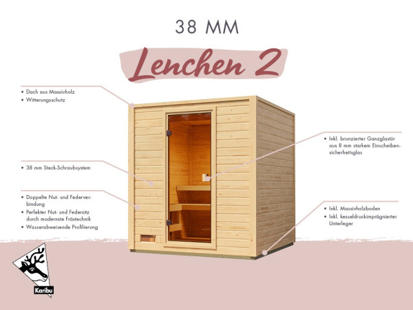 Gartensauna Lenchen 2 natur SPARSET mit 9 kW Ofen und ext. Steuerung