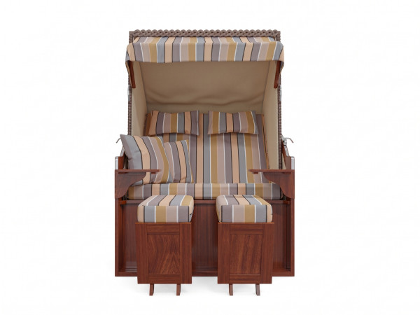 Strandkorb Römo, Design Streifen-Beige, inkl. Schutzhülle