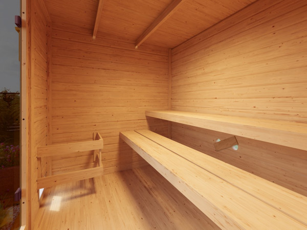 Gartensauna Lenchen 3 terragrau SPARSET mit 9 kW Bio-Ofen und ext. Steuerung