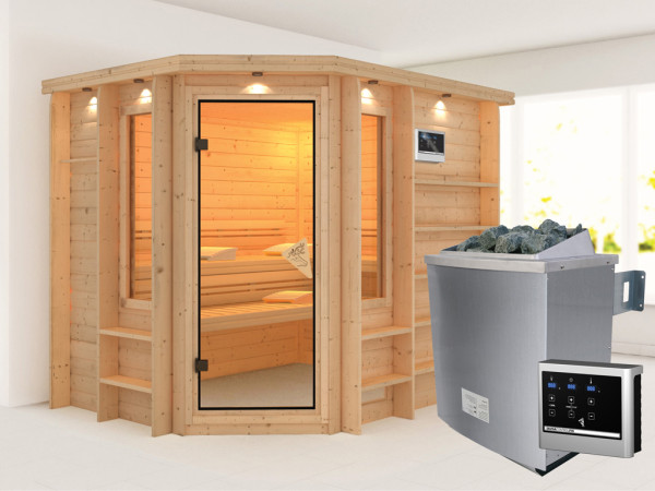 Sauna Massivholzsauna Riona inkl. 9 kW Saunaofen ext. Steuerung