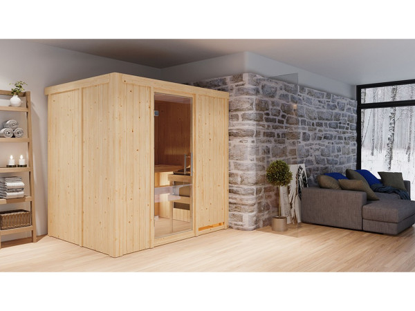 Sauna Systemsauna Bodin, inkl. 9 kW Bio-Ofen mit externer Steuerung