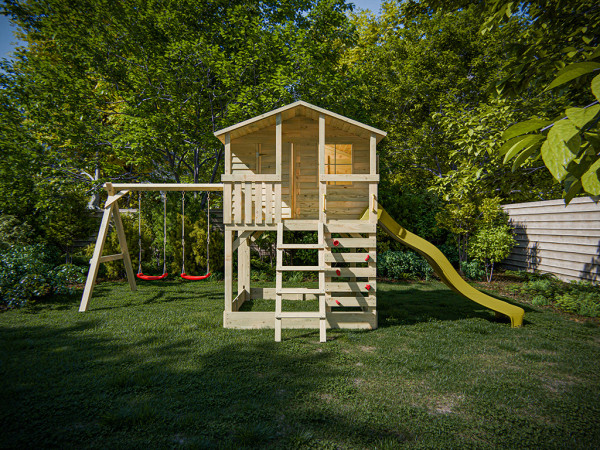 Stelzenhaus Henry kesseldruckimprägniert inkl. Doppelschaukel und Rutsche gelb