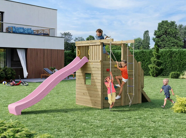 Spielturm Ramphouse KDI inkl. Rutsche pastellrosa