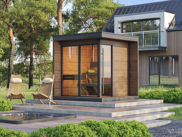 Saunahaus Viira mit Ganzglastür inkl. 9 kW Kompakt-Saunaofen Naturbelassen