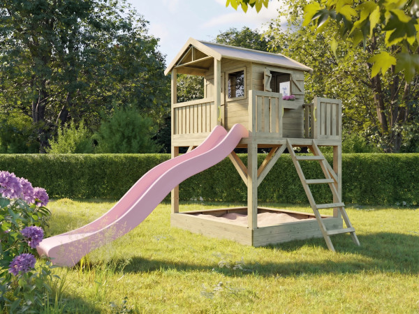 Stelzenhaus Funny XXL mit Sandkasten KDI inkl. Rutsche pastellrosa