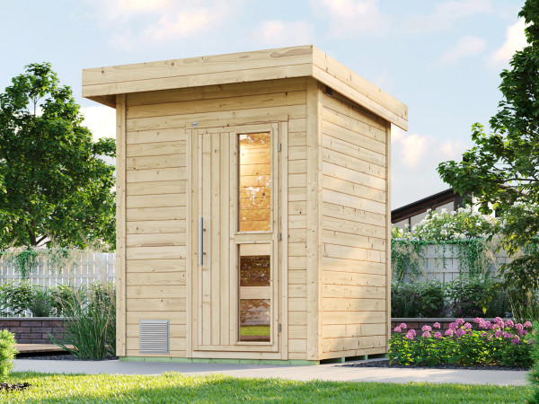 Saunahaus Naantali mit Holztür inkl. 9 kW Kompaktsaunaofen Naturbelassen