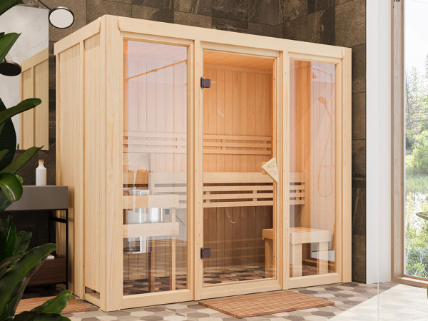 Elementsauna 68 mm Paradiso 2 SPARSET inkl. 3,6 kW P&P Saunaofen und int. Steuerung