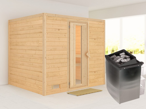 Massivholzsauna Sonara Holztür mit Isolierglas