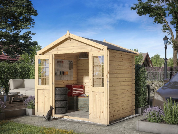 Gartenhaus Blockbohlenhaus CA2870 Los Angeles 28 mm naturbelassen