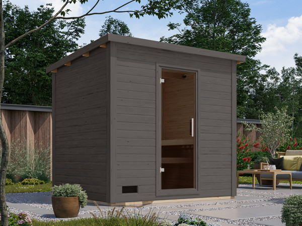 Gartensauna Lene 3 terragrau SPARSET 9kW BiOfen und ext. Strg