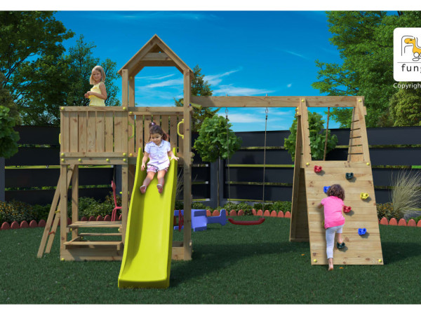 Spielturm Fluppi KDI inkl. Einzelschaukel + Rutsche
