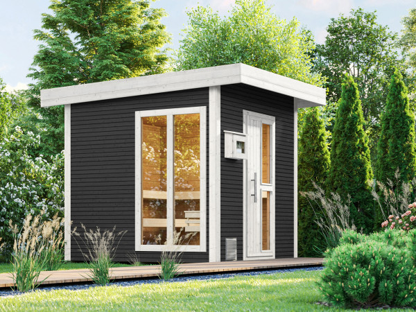 Saunahaus Kuopio mit Holztür inkl. 9 kW Bio Aktiv Saunaofen Naturbelassen