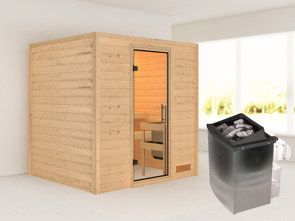 Sauna Massivholzsauna Anja, inkl. 9 kW Ofen mit integrierter Steuerung