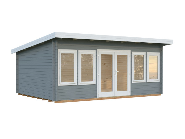 Gartenhaus Lisa 19,4 m² 44 mm hellgrau/weiß